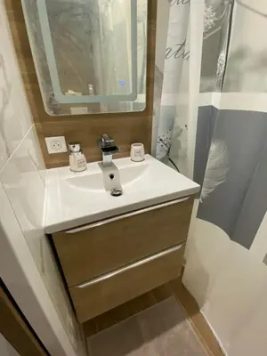 a bathroom with a sink and a mirror at Studio CANNES PARC CROISETTE in Cannes