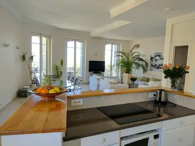 a kitchen with a bowl of fruit on a counter at Citilet Louis Blanc 1,2,3 - Three gorgeous, open-plan apartments in Cannes