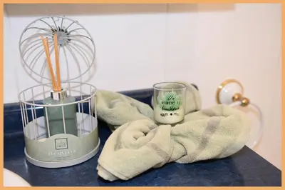 a kitchen counter with a blender and a towel at Mathéo in Cannes