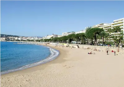 a group of people on a beach near the water at magnifique APPARTEMENT vue mer Parking Piscine Plage Climatisé in Cannes