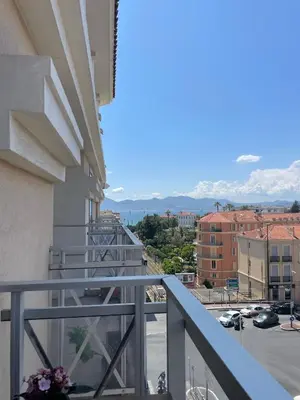 a balcony with a view of a city at Studio Balcon Centre Plage in Cannes