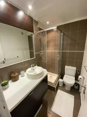 a bathroom with a sink and a toilet and a shower at Joli studio calme et central in Cannes