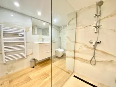 a bathroom with a shower and a toilet at Le Perrissol By SCLS Locations in Cannes