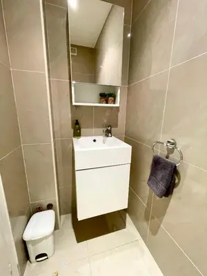 a bathroom with a sink and a toilet and a mirror at Bel appartement Centre ville, mer, Croisette in Cannes