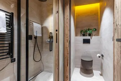 a bathroom with a shower and a toilet at WABISABI SUITES - BRAILLE in Cannes