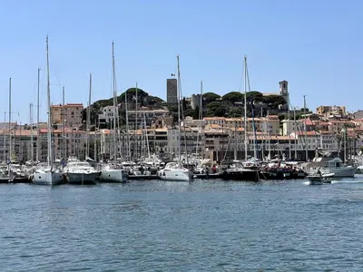 a bunch of boats are docked in a harbor at Beach Studio Cannes in Cannes