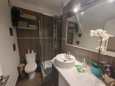 a bathroom with a toilet and a sink at Cannes Isola Bella entre mer et montagne in Cannes