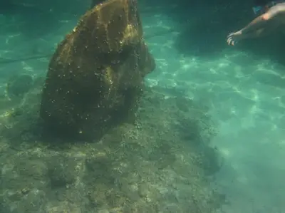 a rock in the water with a person swimming at Cannes Isola Bella entre mer et montagne in Cannes