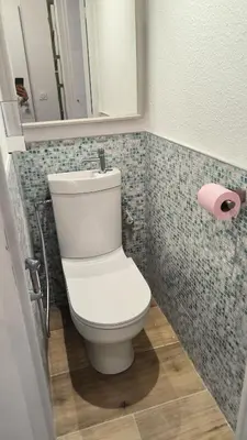 a bathroom with a white toilet and a mirror at Résidence Pierre et Vacance 631 in Cannes