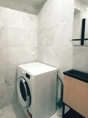 a washer and dryer in a bathroom with a counter at 2 bedroom apartament close to the beach in Cannes