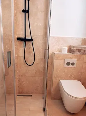 a bathroom with a shower and a toilet at 2 bedroom apartment in Cannes near the beach in Cannes
