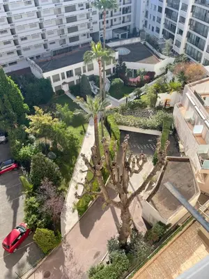 an aerial view of a park with palm trees and buildings at Cannes, Croisette, Palais Miramar in Cannes