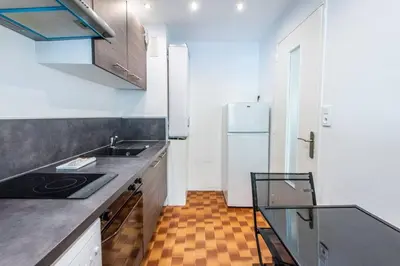 a kitchen with a sink and a refrigerator at Cannes Branly :2BDR Apartment in Cannes