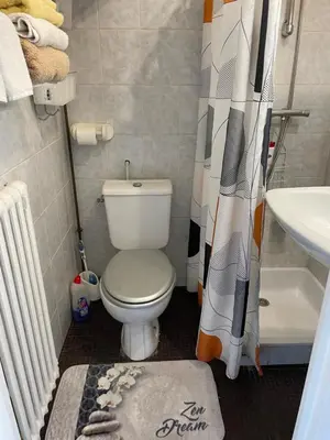 a small bathroom with a toilet and a sink at Studio in Cannes