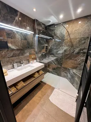 a bathroom with a shower and a sink at Cannes Centre ville in Cannes