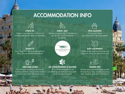 a sign on the beach with people on the sand at LB Vacation Rentals I Renovated Apt Minutes from Beach - Palais - 30m2 Terrace in Cannes