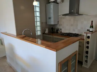 a kitchen with a counter top and a sink at Citilet 4 Duplex, funky with large terrace in Cannes