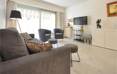 a living room with a couch and a tv at 1 Bedroom Awesome Apartment In Cannes in Cannes