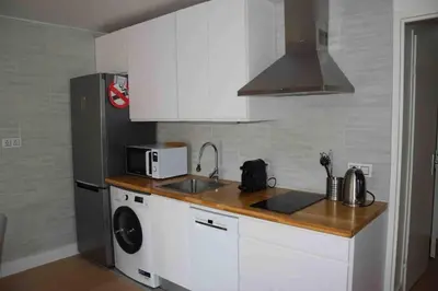 a kitchen with a refrigerator and a sink and a microwave at Appartement, 2 pièces ,résidence avec piscine in Cannes