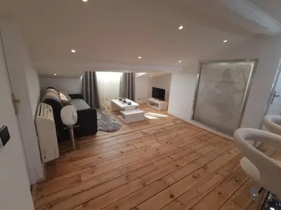 a living room with a couch and a hard wood floor at Le Croisette center in Cannes