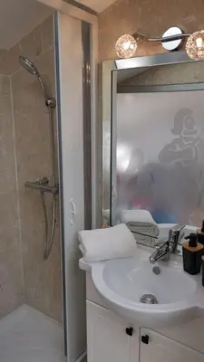 a bathroom with a sink and a shower at Le Croisette center in Cannes