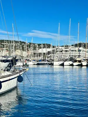a bunch of boats are docked in a marina at Splendid 1 bedroom and 1 sofabed renovated 2P3 by RIVAEVENT in Cannes