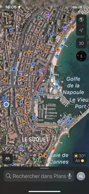 a map of a city on a cell phone at Quartier Suquet Marché Forville 4 pers. Terrasse in Cannes