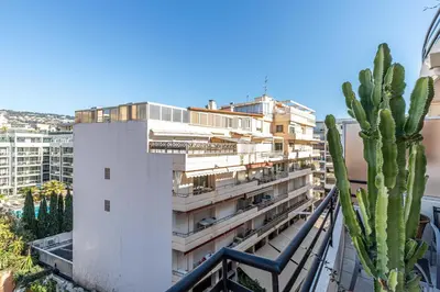 a tall white building with a cactus in front of it at Magnificent studio with terrace - center of Cannes in Cannes
