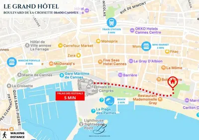 a map of la grand hotel with a red marker at Grand Hotel - Studio Croisette in Cannes
