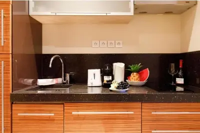 a kitchen counter with a sink and a bowl of fruit at Centre ville à 5 mn à pied du Palais et plages in Cannes