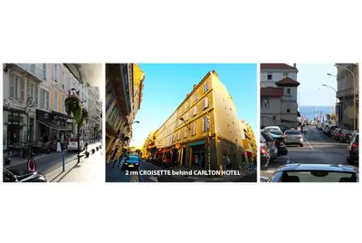 a collage of three pictures of a street with a building at CannesVacationRental by AmericanVacationLIving 1BR in Cannes
