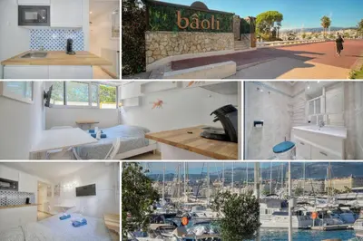 a collage of photos of a house with a marina at Jul - Studette - Croisette - VCA in Cannes