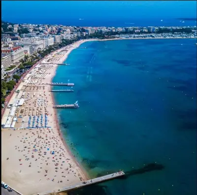 an aerial view of a beach with people and the water at Cœur de Cannes in Cannes