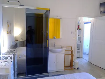 a bathroom with a glass shower and a sink at Beach House Cannes - Plages du Midi- 3 Ch - 3 Sdd - 2 wc - Fibre - Pkgs in Cannes