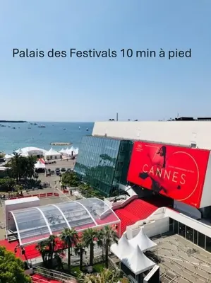 a building on the beach with the ocean in the background at Confortable Studio BALCON, Rouaze- CARLON MARTINEZ A0B123 in Cannes