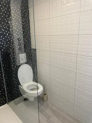 a bathroom with a toilet in a shower stall at Studio Cannes banane in Cannes