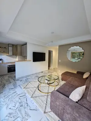 a living room with a couch and a table at Charmant studio centre de Cannes in Cannes