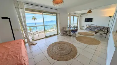 a living room with a view of the ocean at Ref BELLAMARE in Cannes