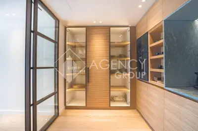 a walk in pantry with glass doors and shelves at Superbe Appartement, Croisette in Cannes