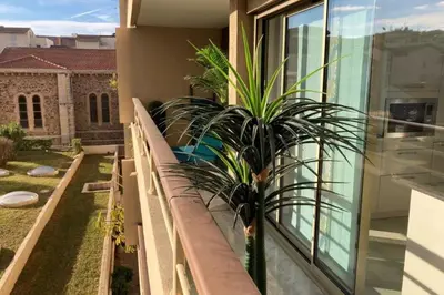 a plant on the balcony of a house at Beautiful family cocoon of 65 m close to the sea in Cannes