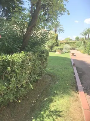 a park with trees and green grass and a sidewalk at Studette Pointe Croisette - Axelle Loc'Appart in Cannes
