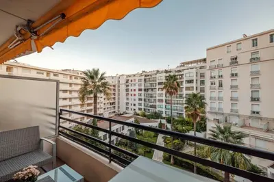 a balcony with a view of a building at Wdf studio right in the heart of Cannes!! in Cannes