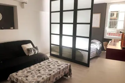 a living room with a couch and a bed at Studio cosy en plein centre-ville in Cannes
