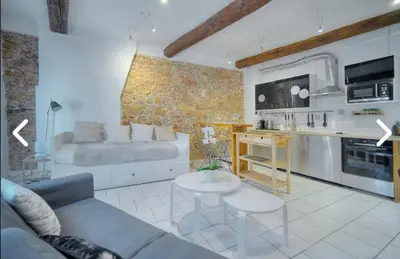 a living room with a couch and a table at Appartement Canne 1 chambre - 12RP in Cannes