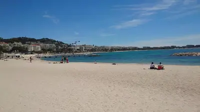 a group of people sitting on a beach at B042-Functional apartment with balcony Suquet Cannes in Cannes