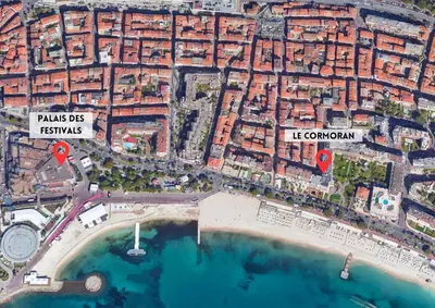 an aerial view of a city with a beach and water at Mini-Studio Le Cormoran By SCLS Locations in Cannes