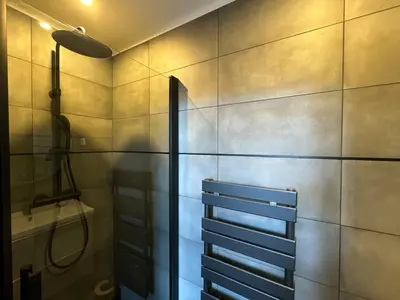 a bathroom with a shower and a toilet and a sink at Appartements Centre Cannes in Cannes