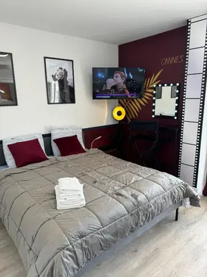 a bedroom with a bed and a tv on the wall at Toits du vieux port in Cannes