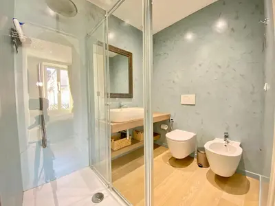 a bathroom with a shower and a sink and a toilet at Le 74 By SCLS Locations in Cannes