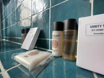 a group of products sitting on top of a counter at Le Zeus - Cannes Villa St Henri seafront unique 2bedrooms in Cannes
